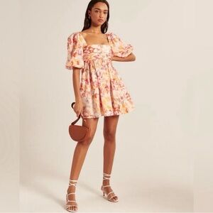 Abercrombie & Fitch Poplin Puff Sleeve Mini Dress - Size XL - Pink